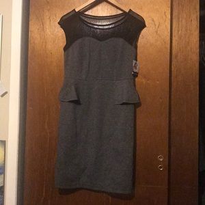 Black sheer and grey tweed cocktail dress.